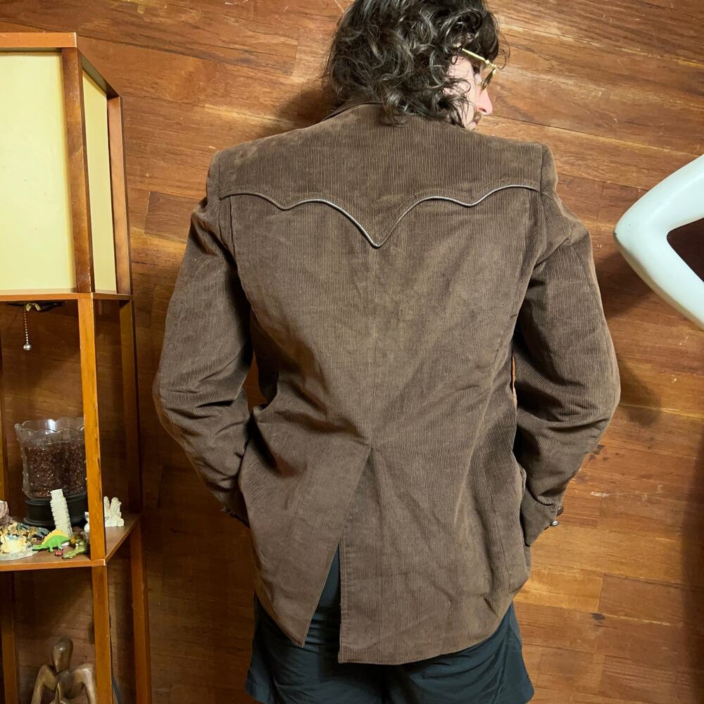VINTAGE 70s Pioneer Wear Corduroy Western Blazer Yoked Size 40 Brown Leather